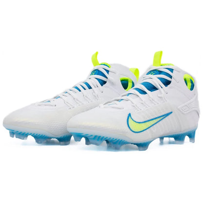 Nike Huarache 9 Elite Mid Lax SE White/Blue/Volt Lacrosse Cleats